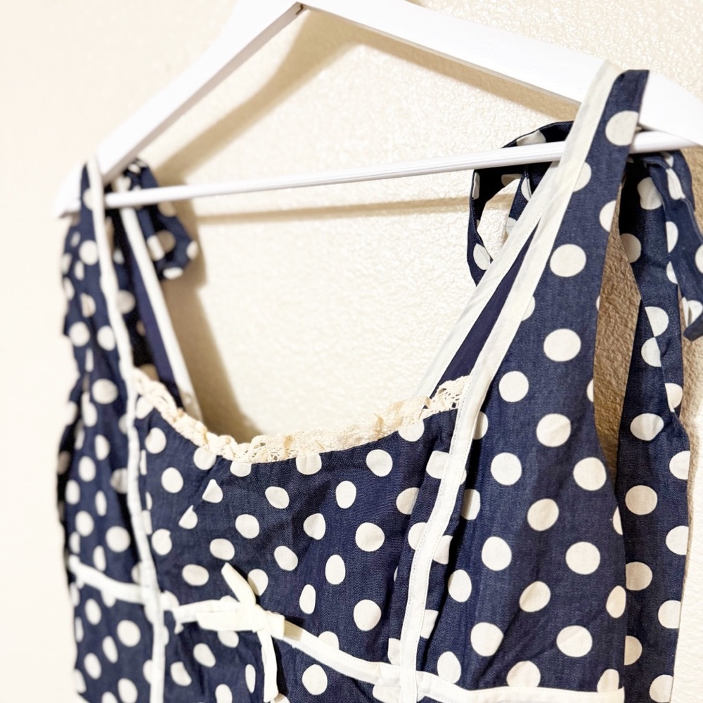 For Love & Lemons Dolly Denim Polka Dot Mini Dress Free People Size XL NEW $229 - Picture 15 of 16